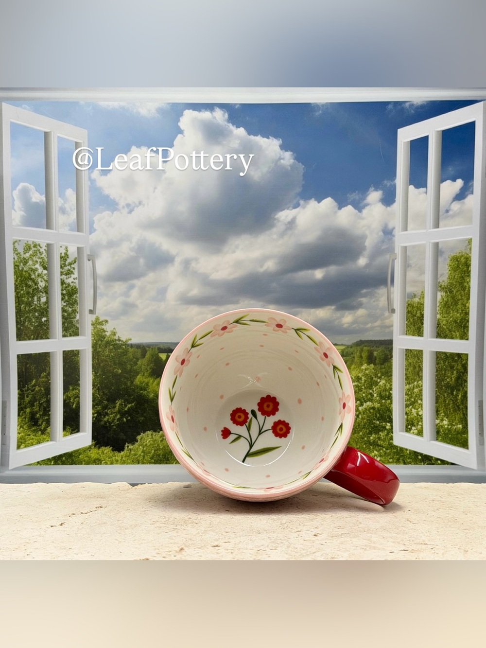Pink Ceramic Latte Mug Potter's Studio Fair Isle Pattern Large Coffee Cup 14 oz - Picture 8 of 11